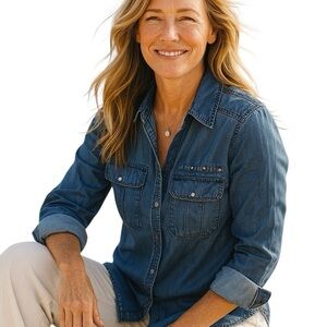 Express Classic Long Sleeve Denim Chambray Shirt XS